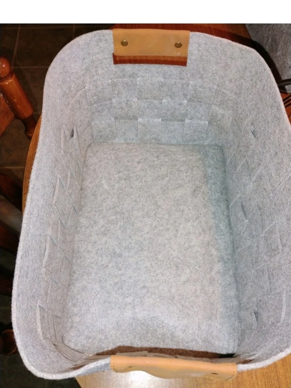 Home Accents Grey Felt Storage Baskets with Brown Handles - Set of 2   Nib